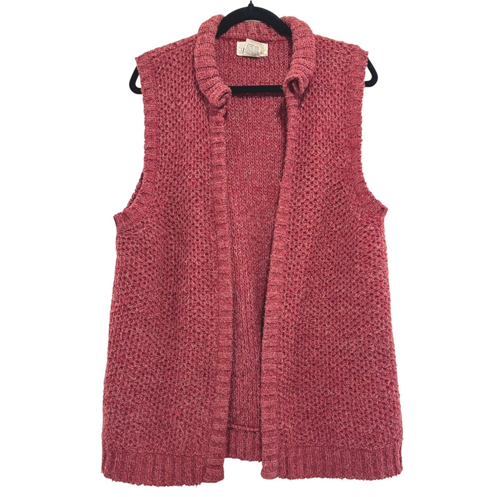 VTG! Partners Wool Blend Chunky Knit Vest Textured Collared‎ Cardigan Red M 80s